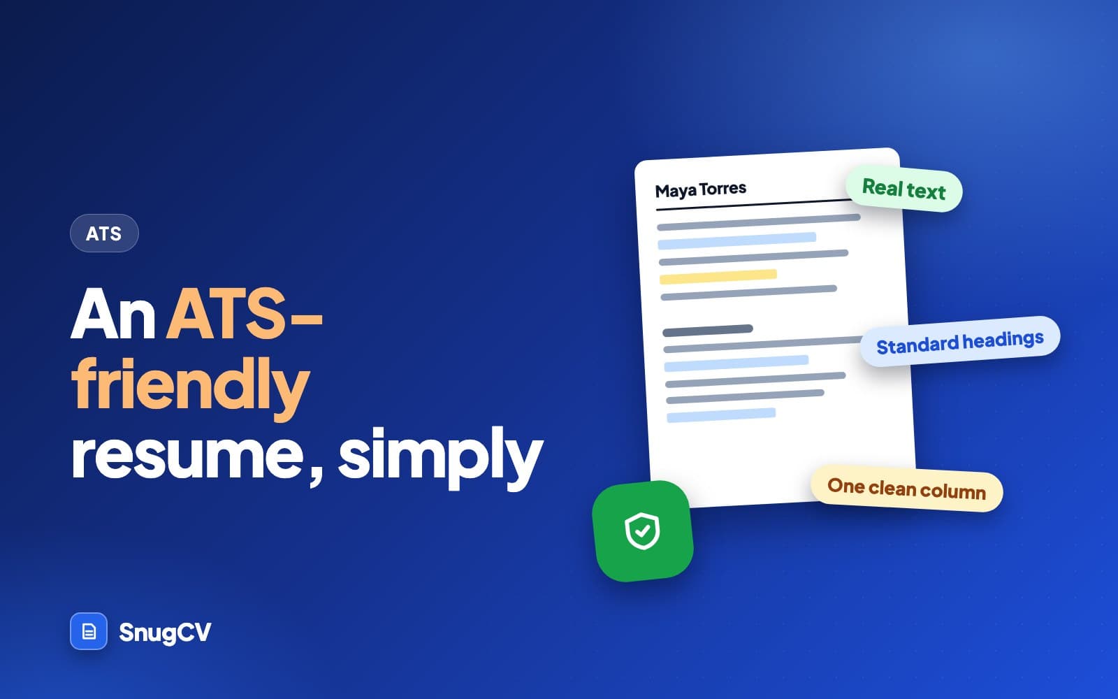 Cover: ATS-friendly resume, a clean single-column resume beside a cluttered two-column one