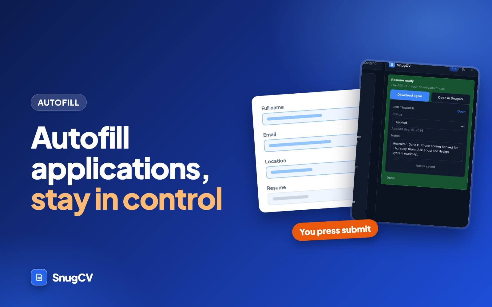Cover: Autofill applications, stay in control, showing a form being filled