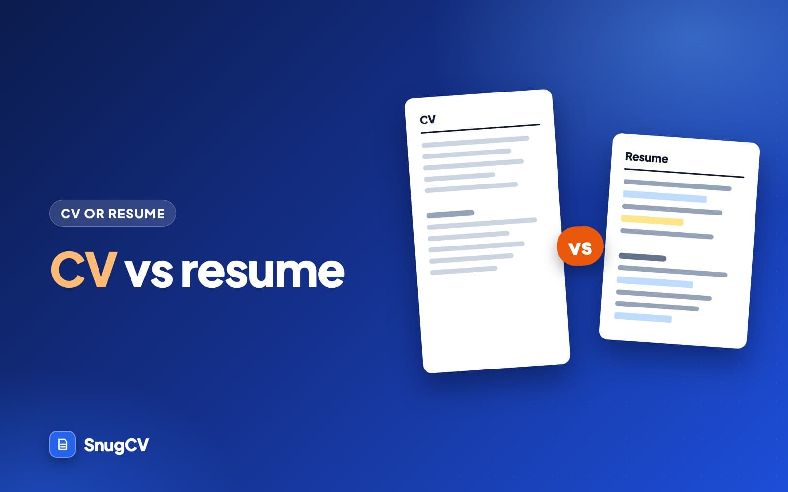 Cover: CV vs resume: the difference and when to use each, showing a short resume beside a long academic CV