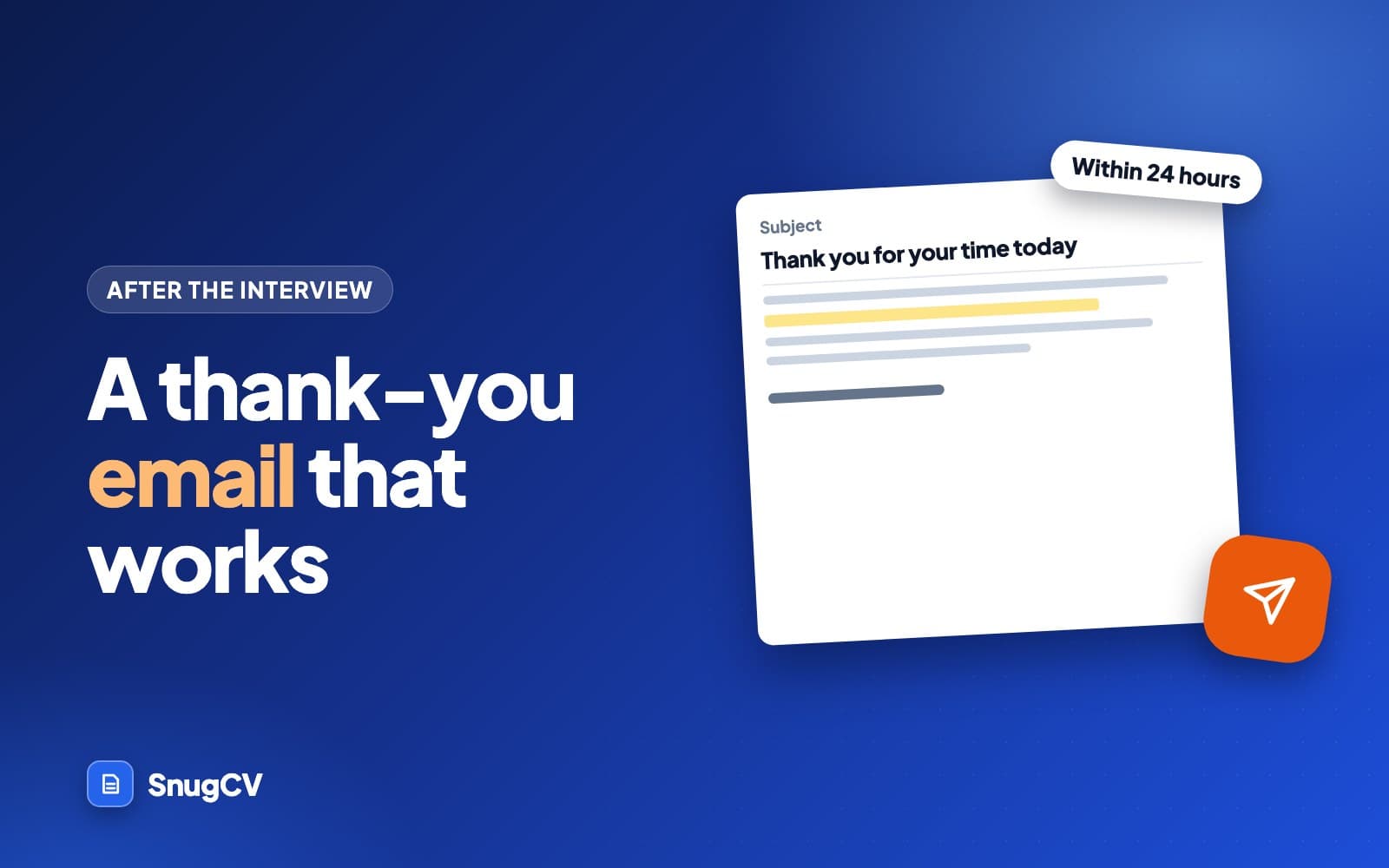 Cover: Thank-you email after an interview, showing an email draft with a subject line and short body