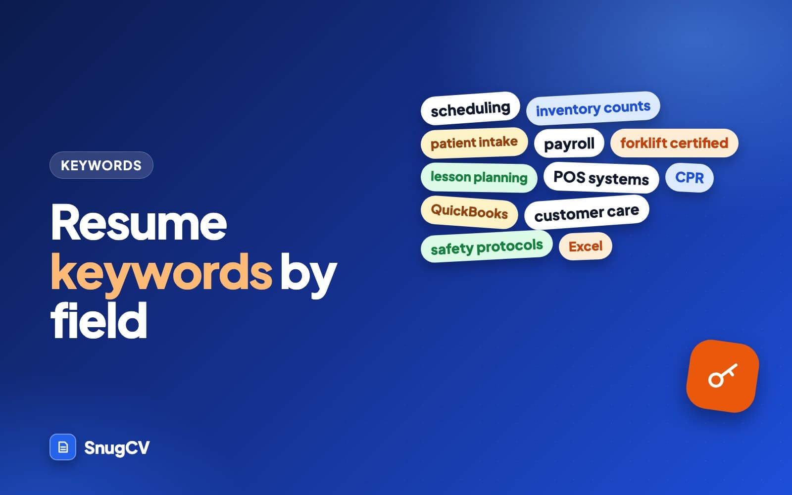 Cover: Resume keywords: examples by field and how to use them, showing a resume with highlighted terms