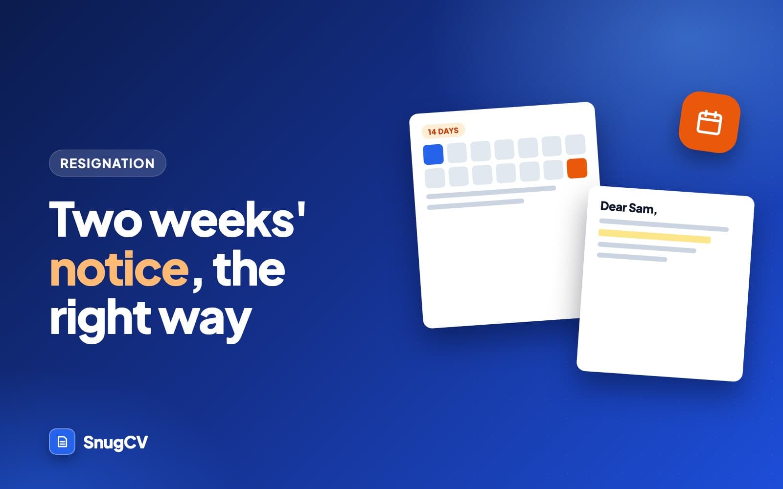 Cover: Two weeks' notice: letter, email and what to say, showing a calendar with the last two weeks marked